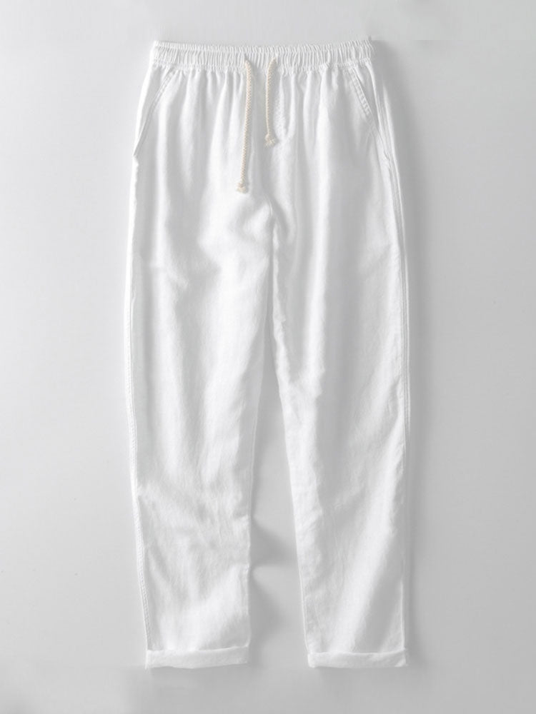 Twisted Jacquard Button Up Knit Shirt & Straight Leg Linen Pants