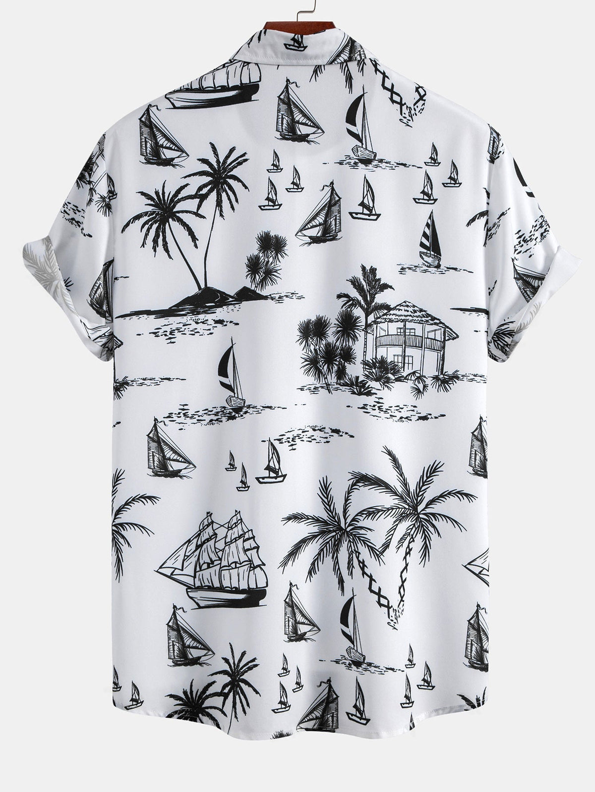 Island Sailing Print Button Up Shirt
