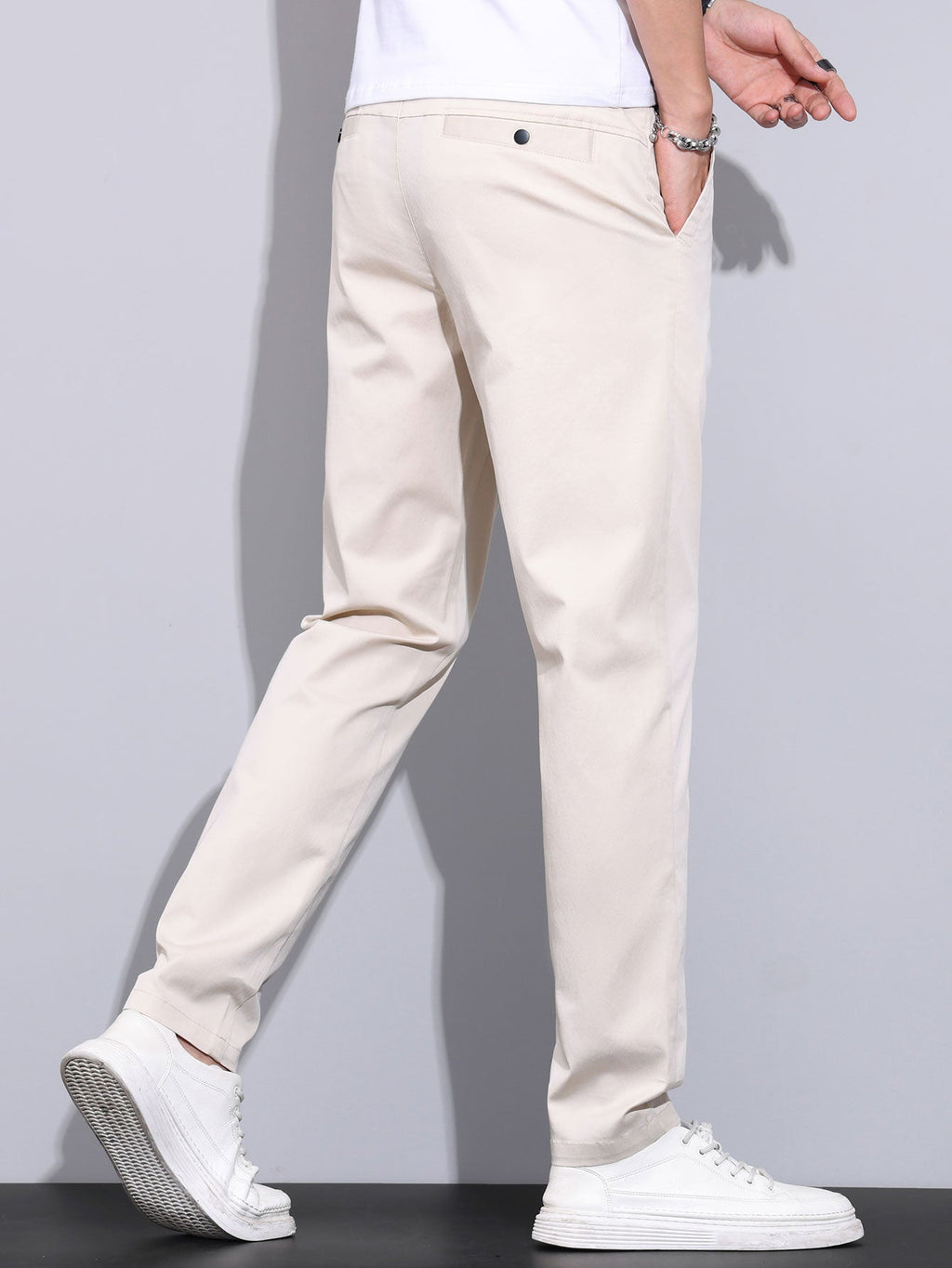 Elastic Waist Straight Leg Trousers