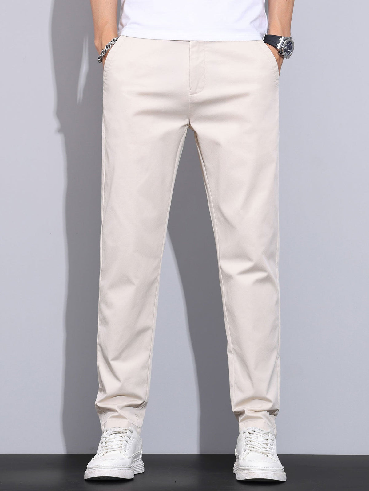 Elastic Waist Straight Leg Trousers