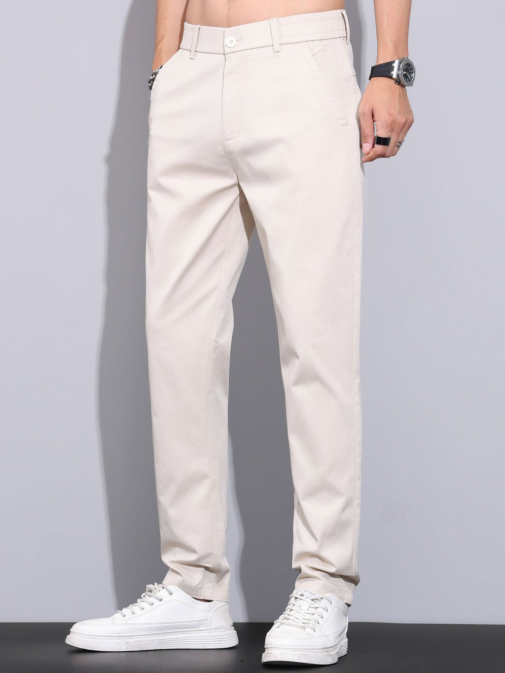 Elastic Waist Straight Leg Trousers