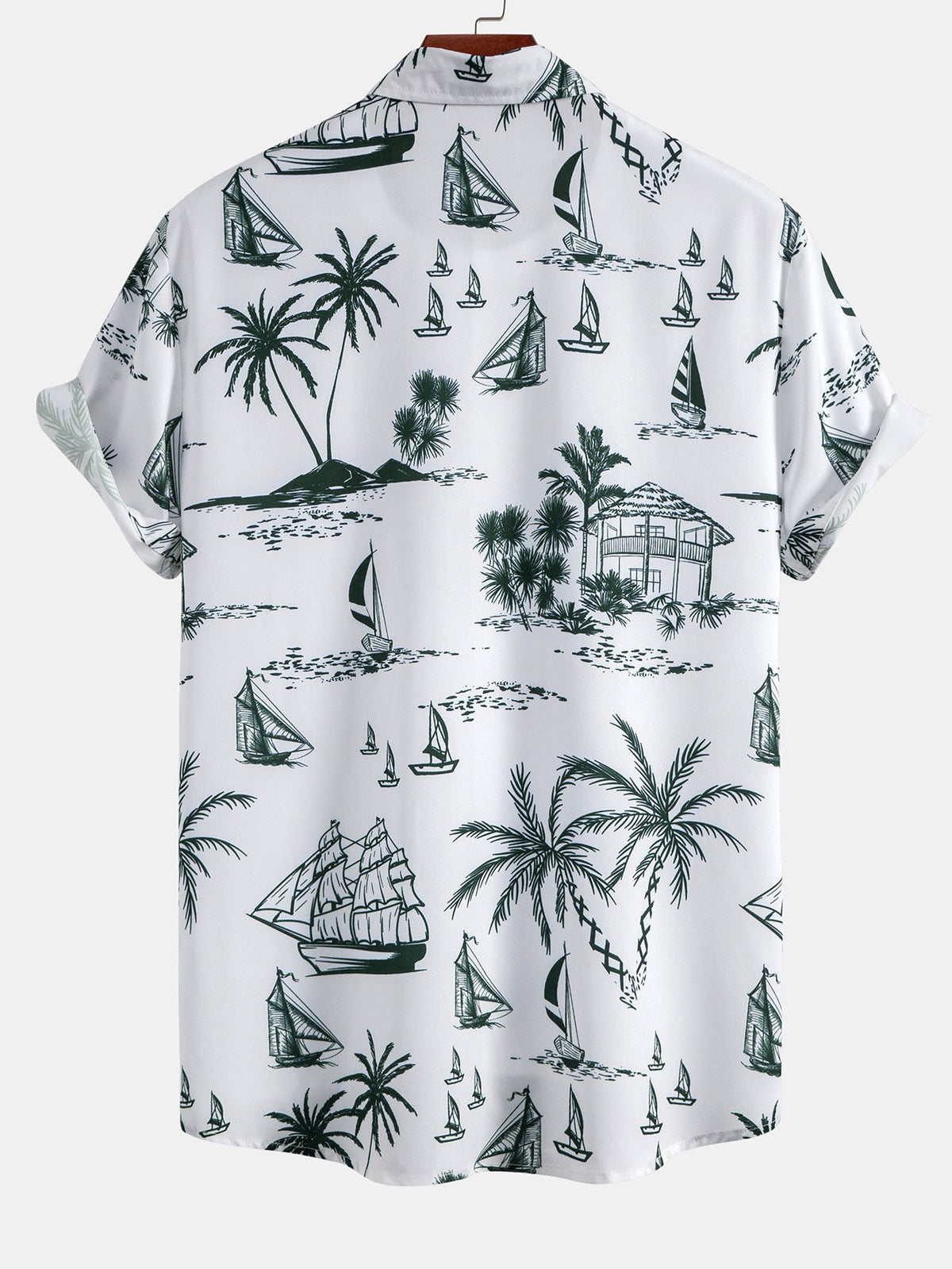 Island Sailing Print Button Up Shirt