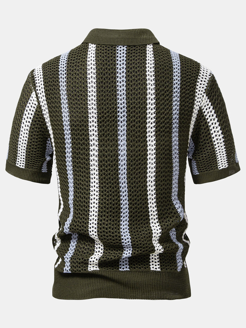 Striped Crochet V Neck Polo