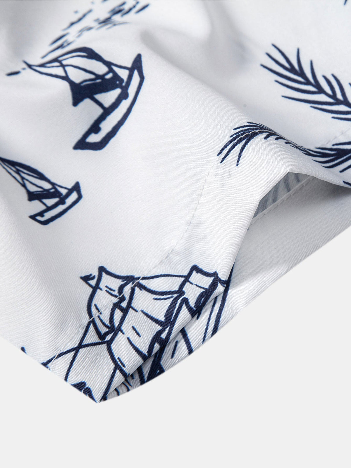 Island Sailing Print Button Up Shirt