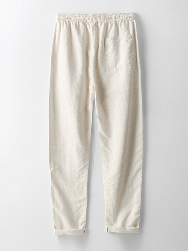 Short Sleeve Linen Look Button Up Shirt & Straight Leg Linen Pants