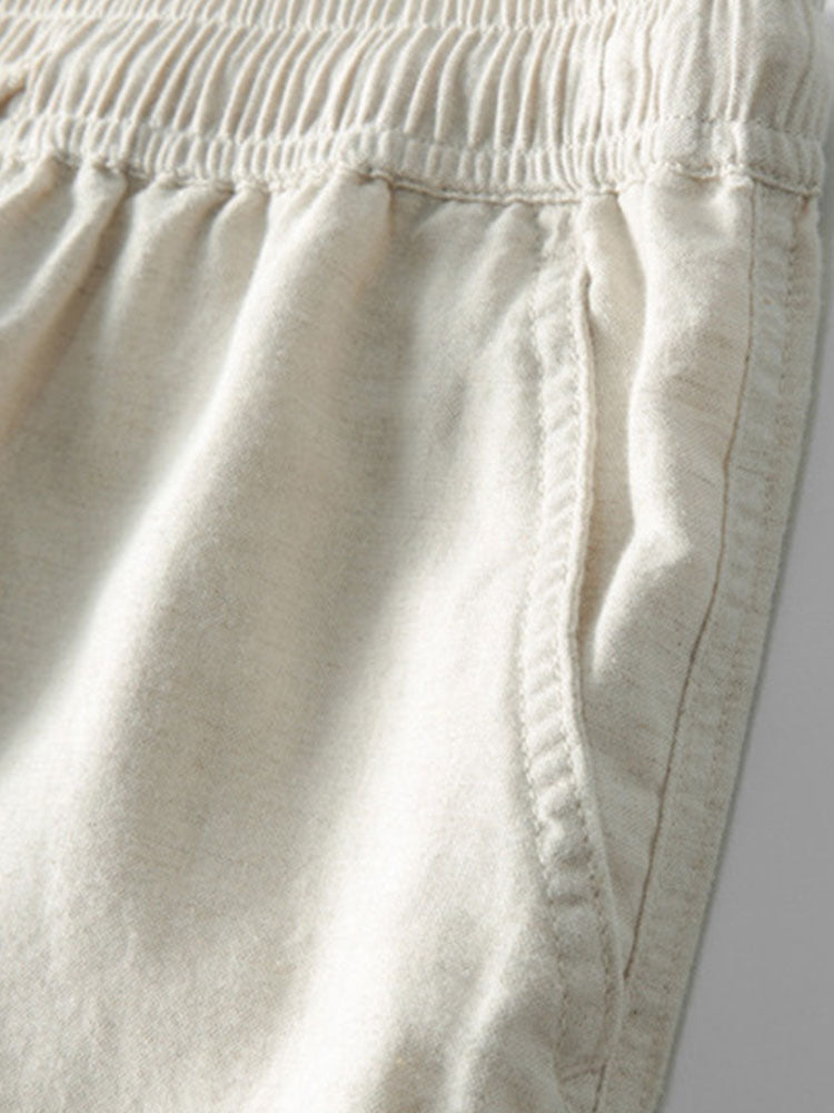 Striped Crochet V Neck Polo & Straight Leg Linen Pants