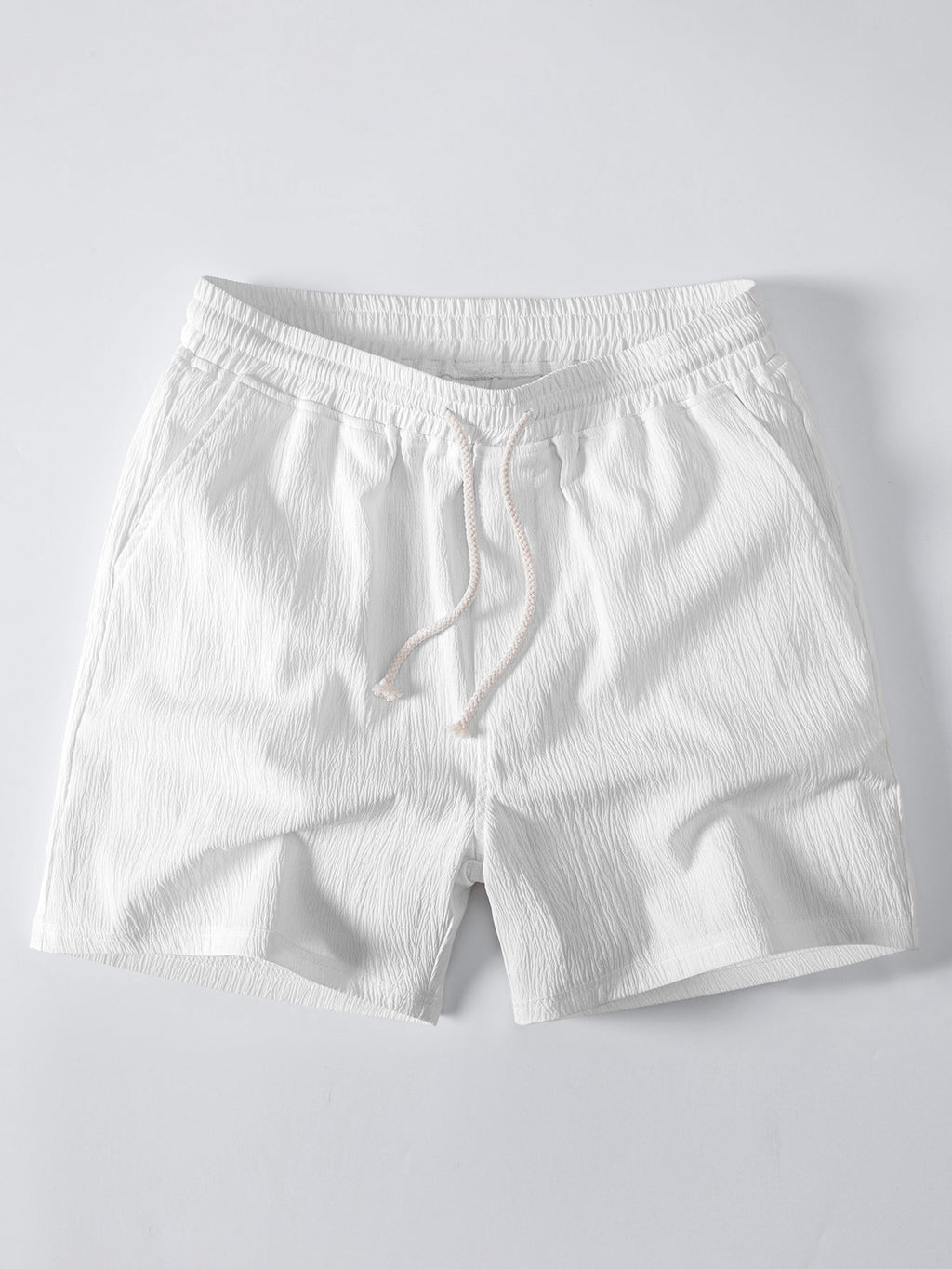 Open Knit Shirt & Crinkle Textured Drawstring 5" Shorts