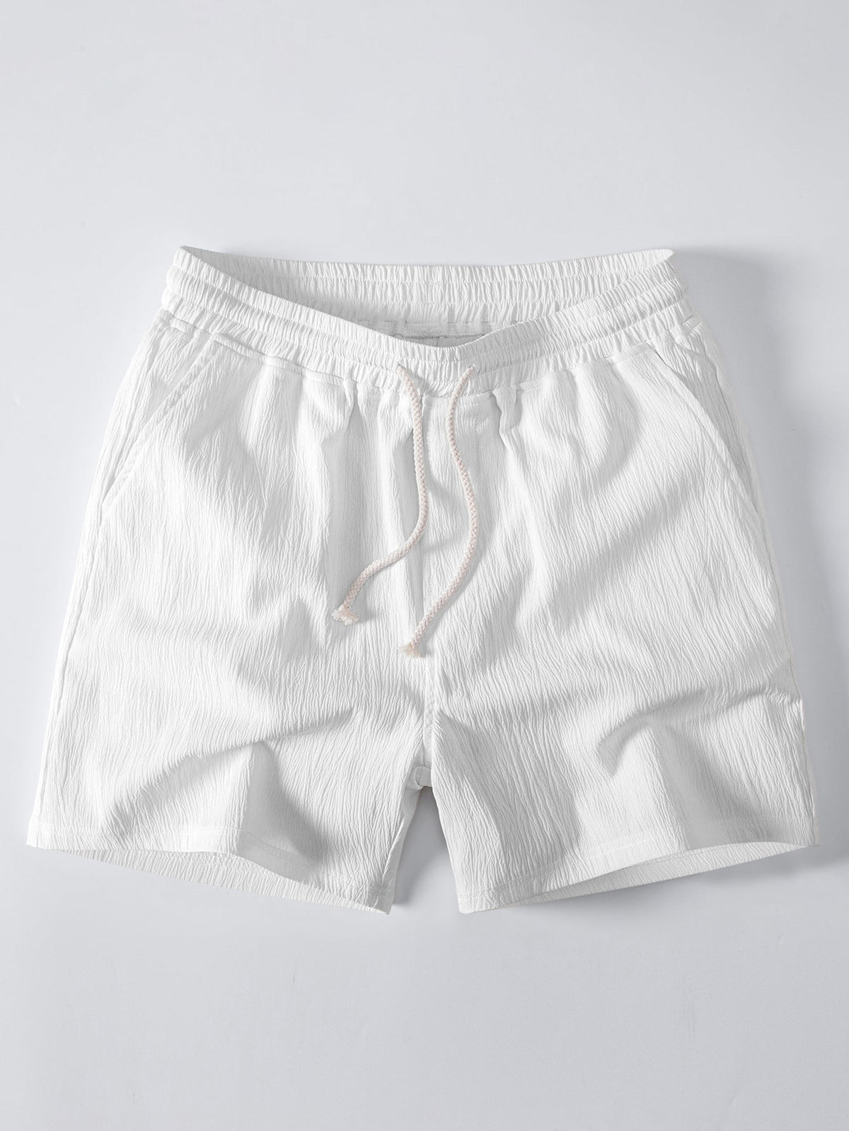Linen Look Button Up Shirt & Crinkle Textured Drawstring 5" Shorts