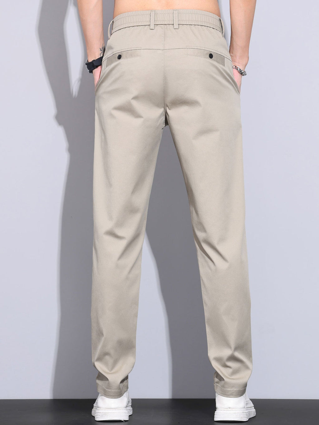 Elastic Waist Straight Leg Trousers