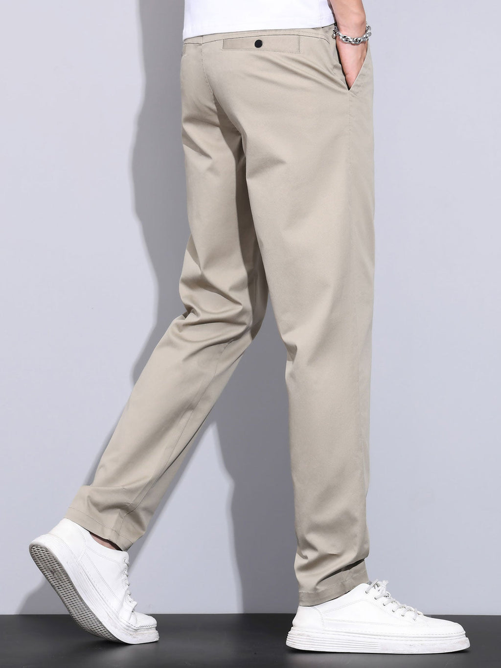 Elastic Waist Straight Leg Trousers